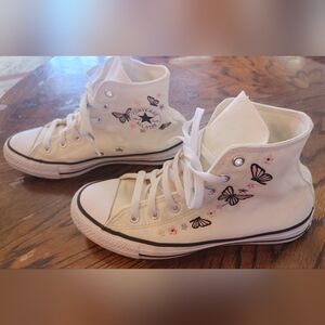 Converse Kids White High-Top Sneakers with Butterfly Design
